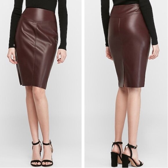 Express High Waisted Faux Leather Seamed Pencil Skirt Size 0 - Picture 3 of 12